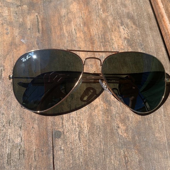 Ray Ban Classic Green and Gold Aviator Sunglasses 58 14 - Picture 2 of 7